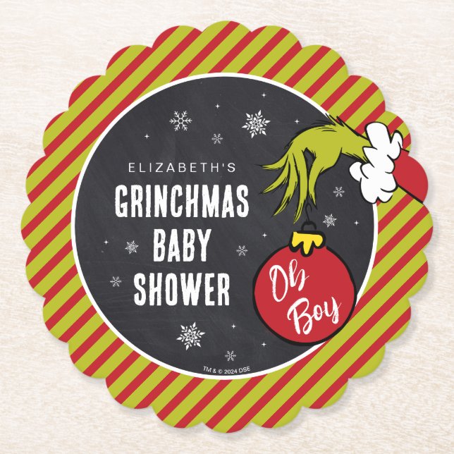 Posavasos De Papel Dr. Seuss | Oh Boy Grinch Baby Shower (Anverso)