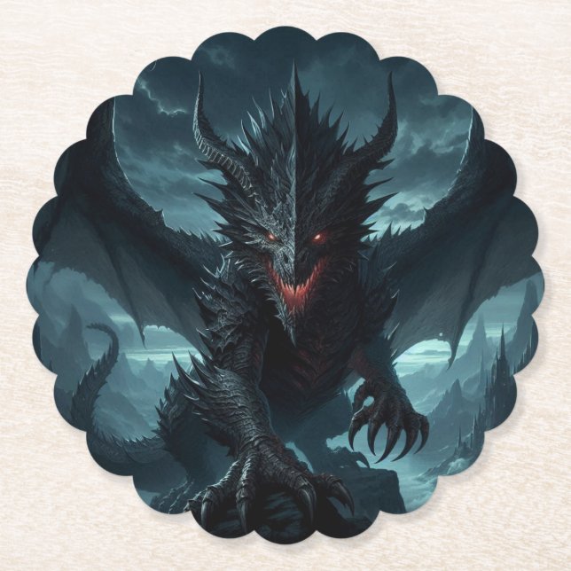 Posavasos De Papel Dragón medieval oscuro (Anverso)