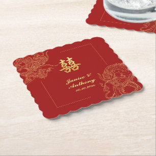 Posavasos De Papel Dragon Phoenix Boda Tradicional Chino Rojo