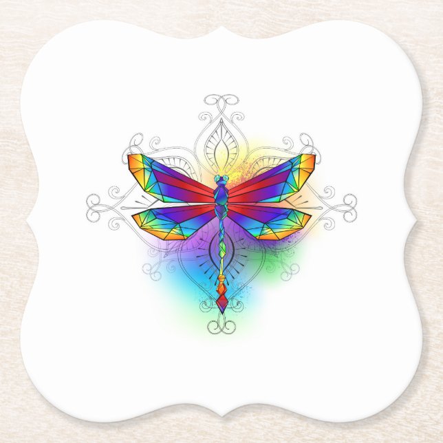 Posavasos De Papel Dragón poligonal arcoiris (Anverso)