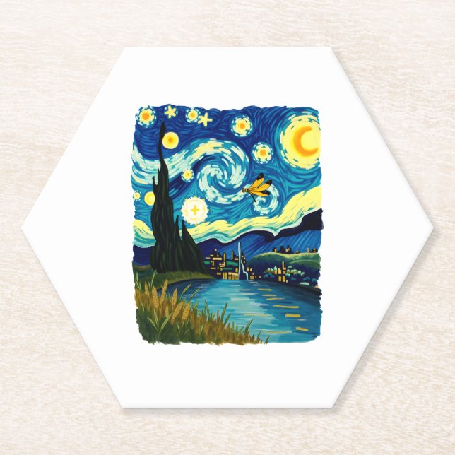 Posavasos De Papel Dragonfly Starry Night (3) (Anverso)