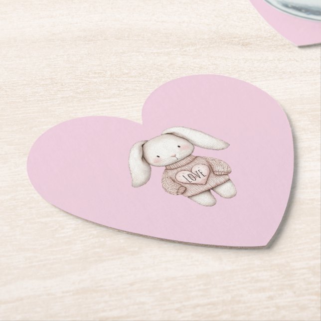 Posavasos De Papel Ducha de Bebé Conejo Lindo Rosa Suéter Corazón (En perspectiva)