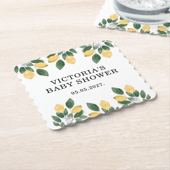 Posavasos De Papel Ducha de Bebé de Limón  (En perspectiva)