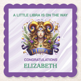 Posavasos De Papel Ducha de bebé Libra Lavanda y Verde Zodiaco