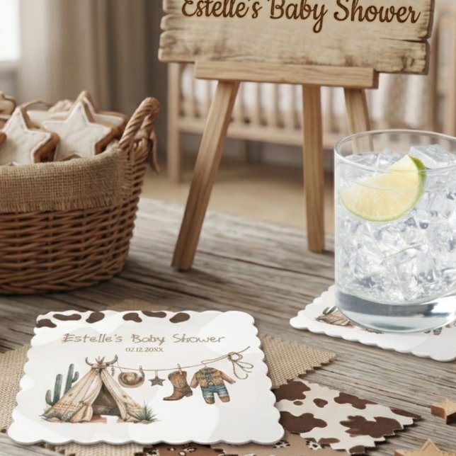Posavasos De Papel Ducha de bebé vaquera moderna rústica occidental d (Subido por el creador)