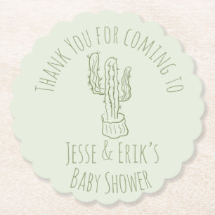 Posavasos De Papel Ducha de bebé verde dibujado a mano Cactus Saguaro