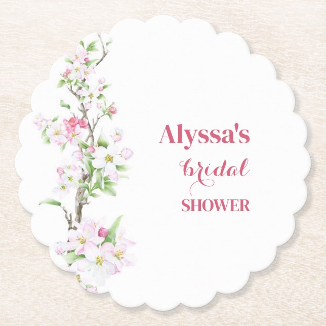 Posavasos De Papel Ducha de novia Apple Blossom personalizada (Anverso)
