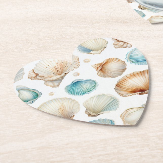 Posavasos De Papel Ducha de Novia Aqua Cream Beach Shells (En perspectiva)