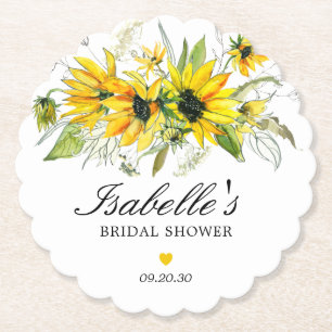 Posavasos De Papel Ducha de Novia con Girasoles Amarillos Rústicos