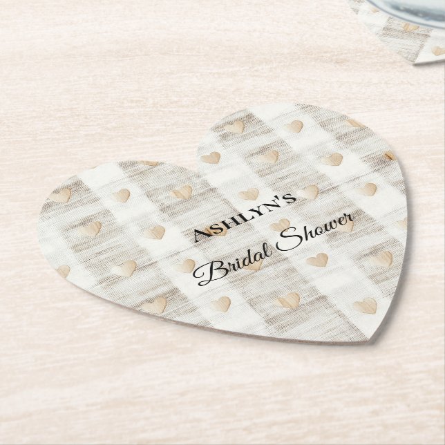 Posavasos De Papel Ducha de Novia Corazones Boho Beige Blanco Crema (En perspectiva)