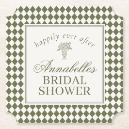 Posavasos De Papel Ducha de Novia de Cuadros Harlequin Verde Oliva