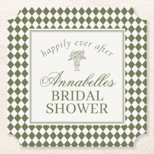 Posavasos De Papel Ducha de Novia de Cuadros Harlequin Verde Oliva