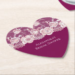 Posavasos De Papel Ducha de novia de encaje floral rosa<br><div class="desc">ducha de novia de encaje floral femenina de color rosa bonito</div>