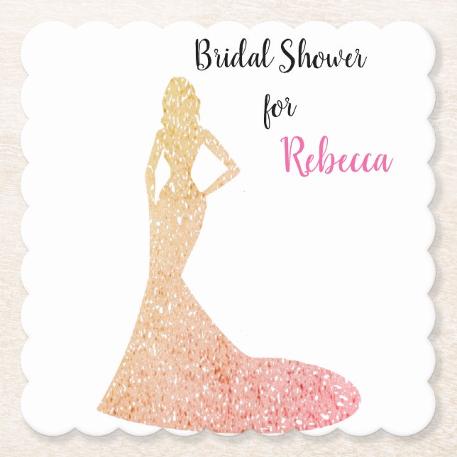 Posavasos De Papel Ducha de novia Esparkle y Papel Brillante (Anverso)
