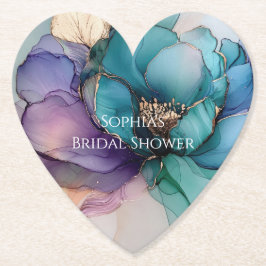 Posavasos De Papel Ducha de Novia Flor de Oro Azul Acuarela Púrpura