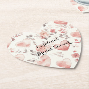 Posavasos De Papel Ducha de Novia Floral Corazones Rosas Rosa Románti