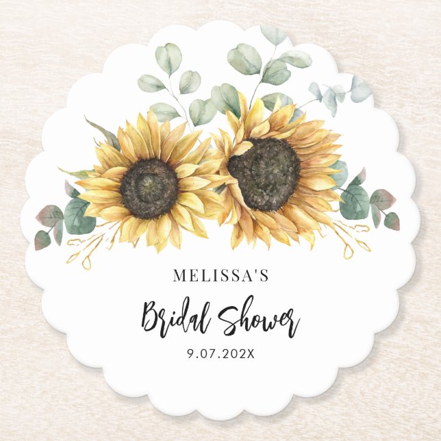 Posavasos De Papel Ducha de Novia Floral de Girasoles con Letra de Fl (Anverso)