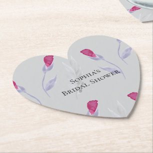 Posavasos De Papel Ducha de Novia Flores Rosa Gris