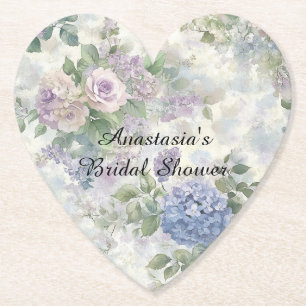 Posavasos De Papel Ducha de Novia Flores Rosadas Purpúreas Románticas