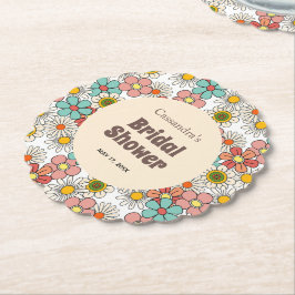 Posavasos De Papel Ducha de Novia Retro Hippie Groovy Flor