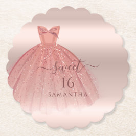 Posavasos De Papel Dulce 16 Rosa Dorado Moderno Script Glam Cumpleaño