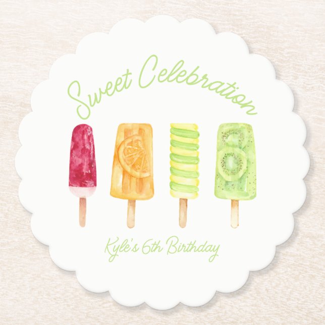 Posavasos De Papel Dulce Celebración Popsicle Cumpleaños (Anverso)