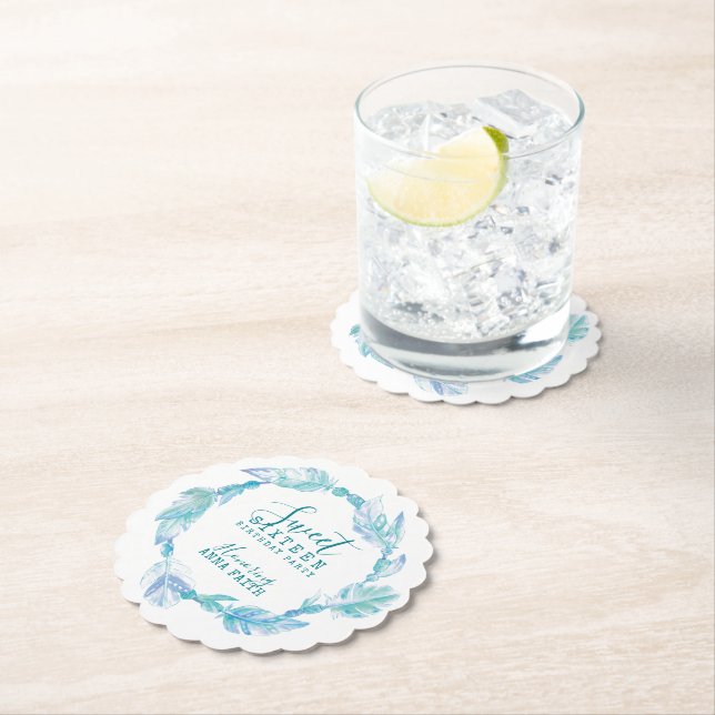 Posavasos De Papel Dulce fiesta de cumpleaños boho art aqua (In situ)