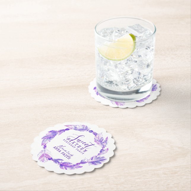 Posavasos De Papel Dulce fiesta de cumpleaños boho art púrpura (In situ)