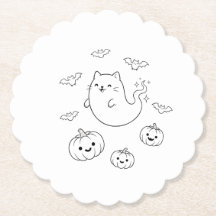 Dulce Gato Fantasma de Halloween Calabazas Murciél