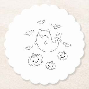 Posavasos De Papel Dulce Gato Fantasma de Halloween Calabazas Murciél