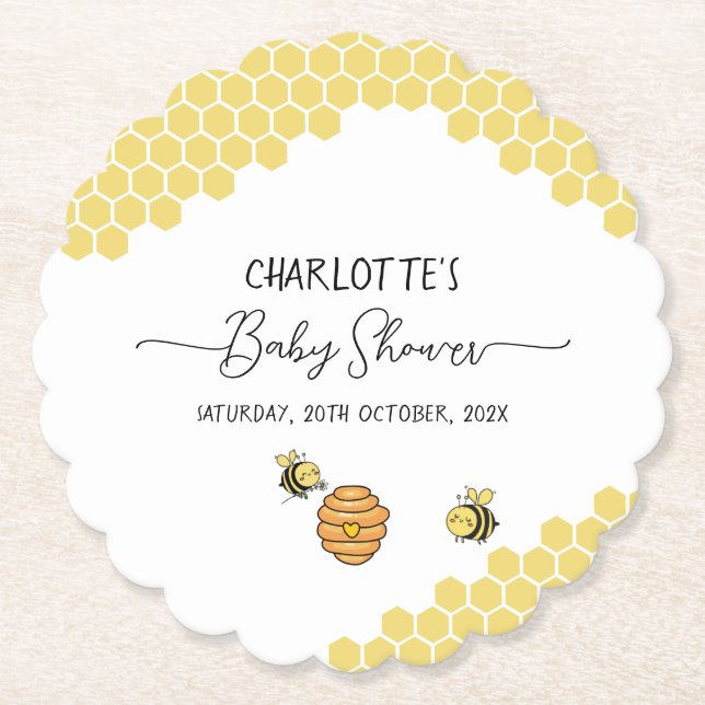 Posavasos De Papel Dulce Panal de Abejas Cumpleaños de Bebé (Anverso)