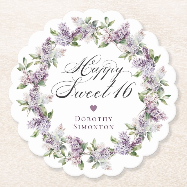 Posavasos De Papel Dulce Personalizado 16 Flor Lilac Púrpura (Anverso)
