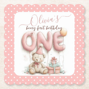 Posavasos De Papel Dulce primer cumpleaños con oso de peluche