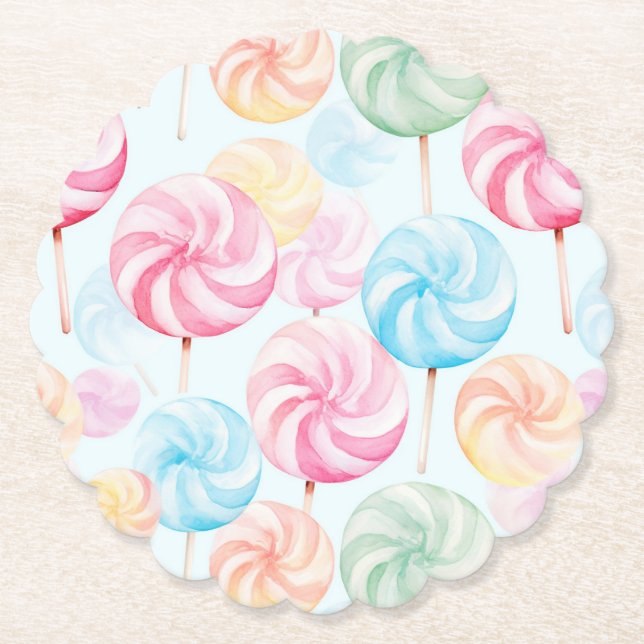 Posavasos De Papel Dulces Piruletas Caprichosas Cumpleaños (Anverso)