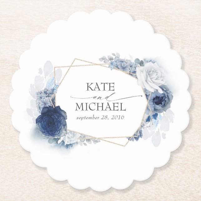 Posavasos De Papel Dusty Blue Floral Elegant (Anverso)