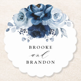 Posavasos De Papel Dusty Blue Slate Navy Boda Botánico Floral