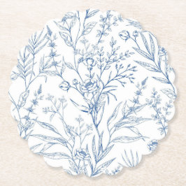 Posavasos De Papel Dusty Blue Toile Fiesta Botánico Ataques de papel