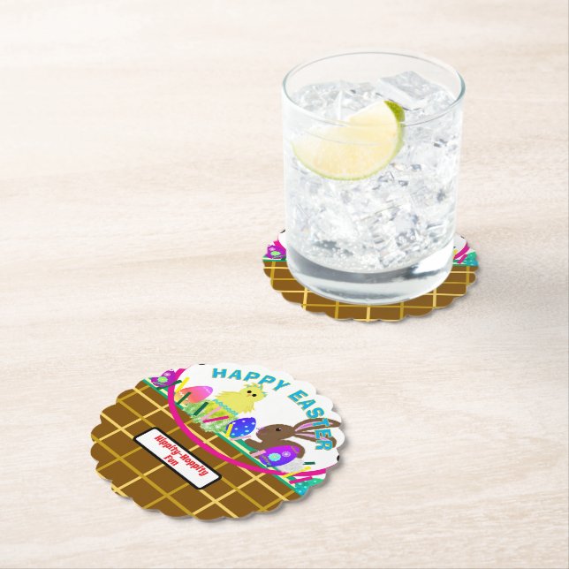 Posavasos De Papel Easter Basket Yellow Blue Chick Egg Rabbit (In situ)