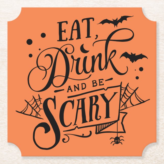 Posavasos De Papel Eat Drink And Be Scary Halloween  (Anverso)