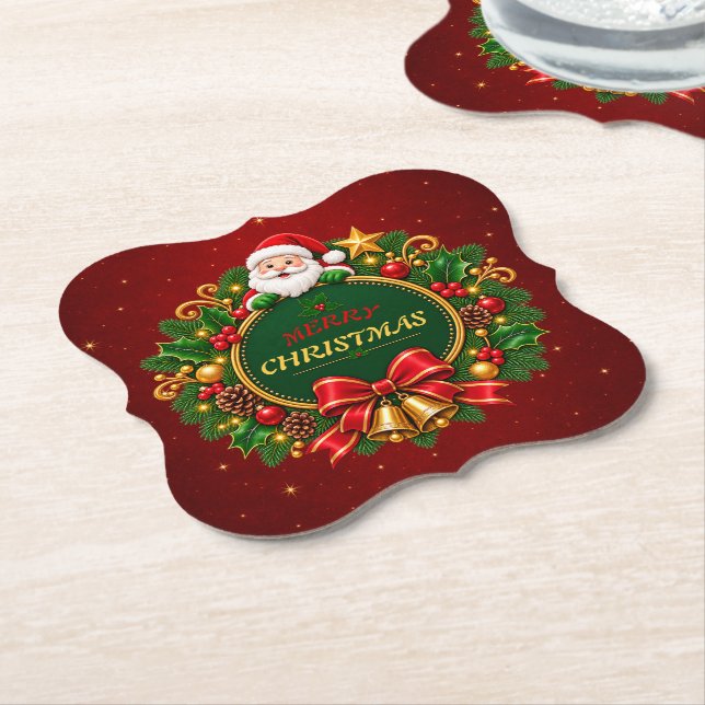 Posavasos de papel editable para fiesta de Navidad (En perspectiva)