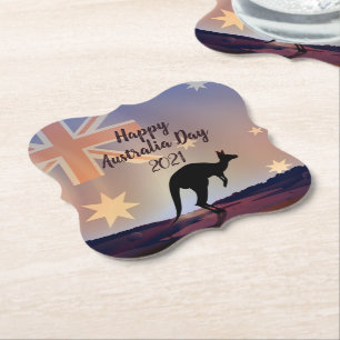 Posavasos De Papel Editar Bandera de Texto Kangaroo Día de Australia