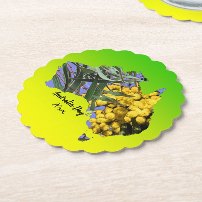 Posavasos De Papel Editar texto Australia Day Gum Leaf Waf (En perspectiva)