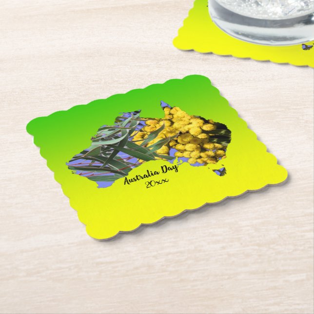 Posavasos De Papel Editar texto Australia Day Gum Leaf Waf (En perspectiva)