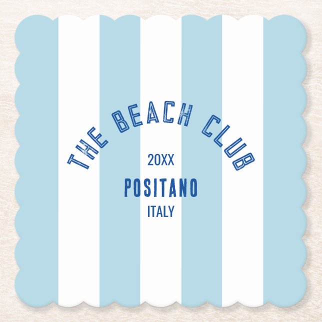 Posavasos De Papel El Beach Club Escudo Blue Cabana Stripe (Anverso)