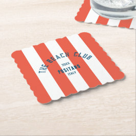 Posavasos De Papel El Beach Club Escudo Naranja Red Cabana Stripe