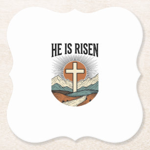Posavasos De Papel Él ha resucitado Cruz Amanecer Cristiano Camiseta 