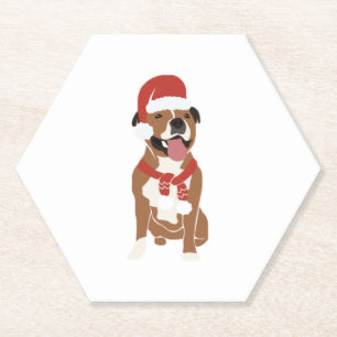 Posavasos De Papel El Pitbull lindo en NavidadSanta Gorra