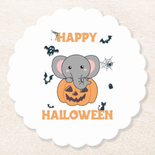 Posavasos De Papel Elefante en Calabaza Cute Elefante Feliz Halloween