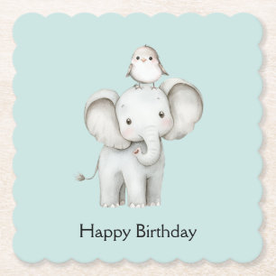 Posavasos De Papel Elefante y Pájaro Mejores Amigos Cumpleaños Menta