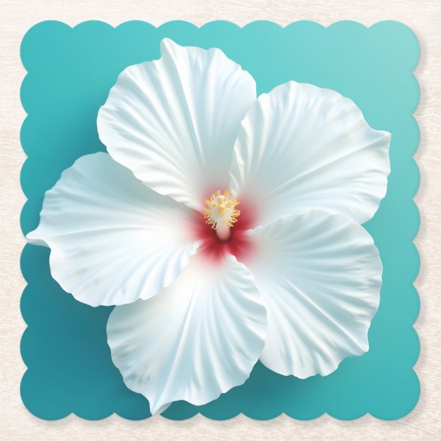 Posavasos De Papel Elegancia en flor: Armonía blanca de Hibiscus (Anverso)